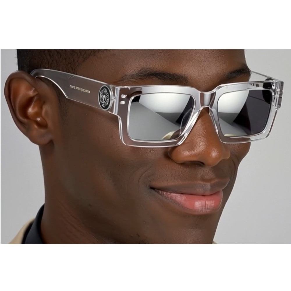 Square Sunglasses Clear Frame Silver Mirror Lens Designer Fashion Sun‎ Glasses